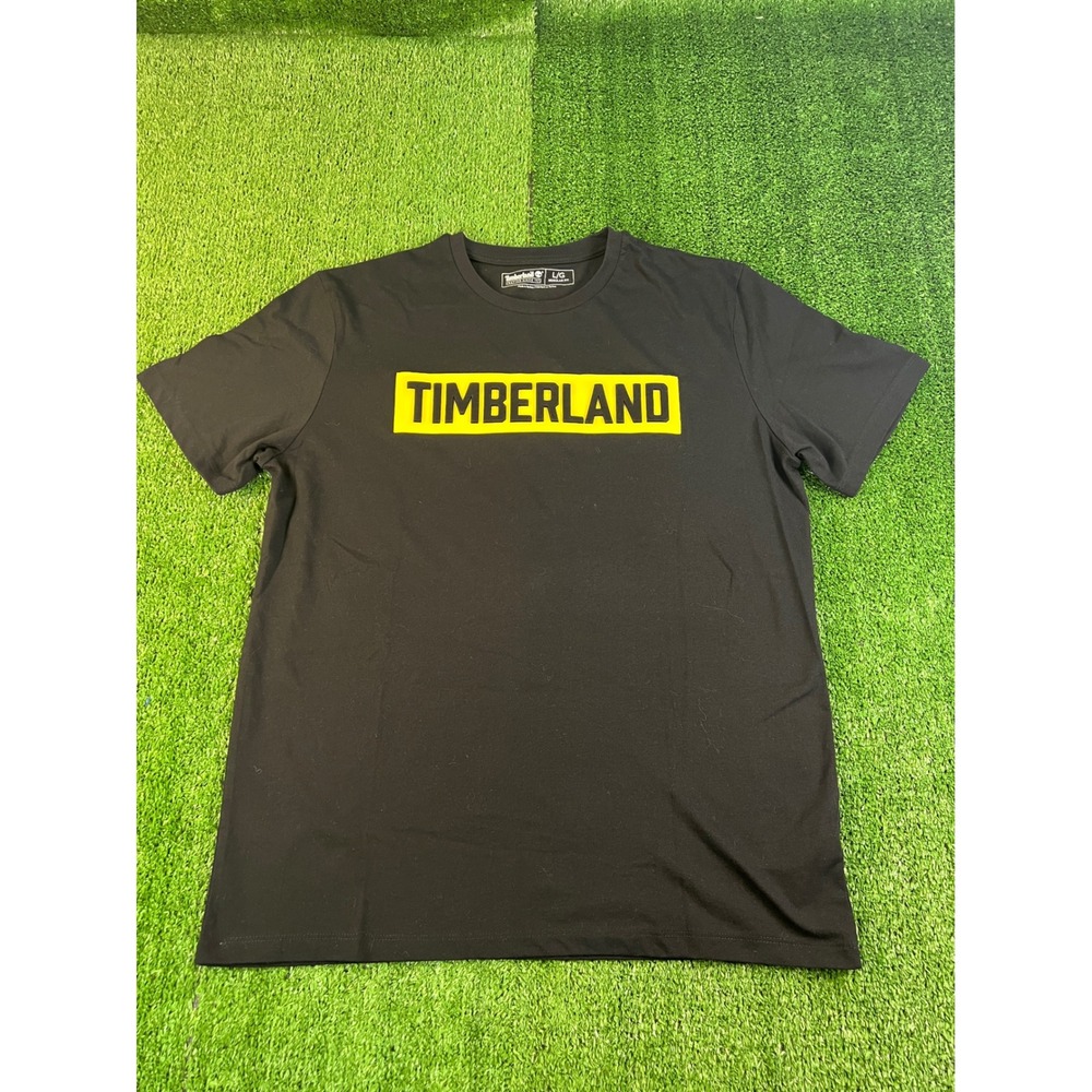 Timberland Mens Black Short Sleeve Graphic T-Shirt Raised Yellow Logo Size L